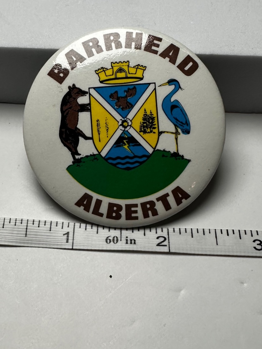 Vintage Barrhead Alberta Crest Pinback Button Local History Canadiana